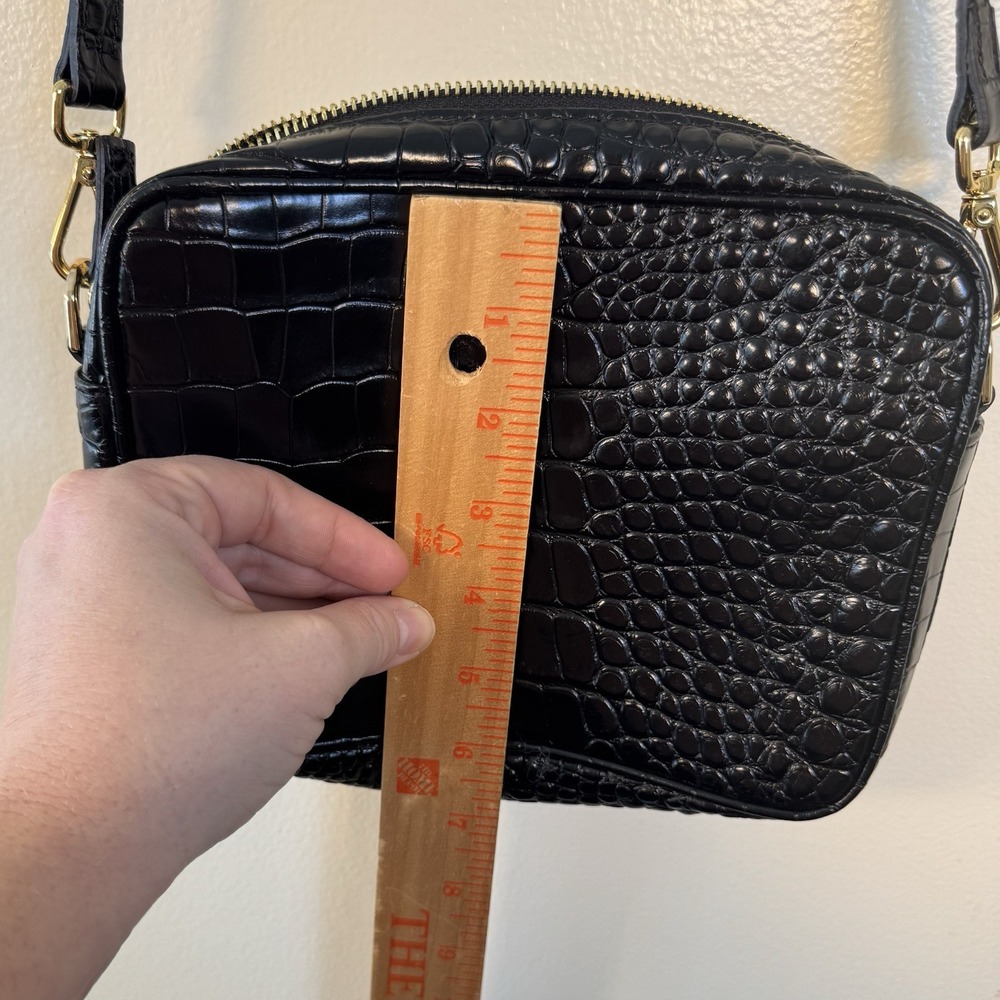 Quince Gemma Black Croc Leather Crossbody Bag Purse - Picture 10 of 11